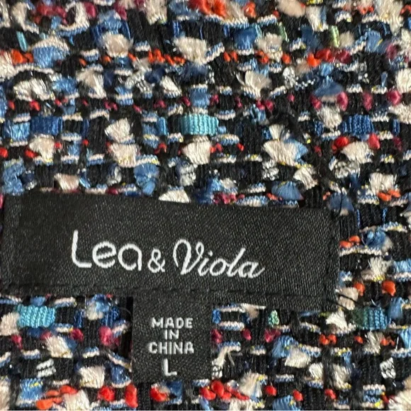Lea & Viola Women’s Black, Multi-Colored Chunky Woven Tweed Jacket w/ Tassels L - Picture 9 of 16